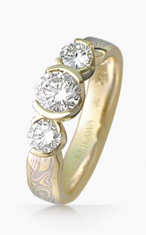 Three Stone Mokume Engagement Ring