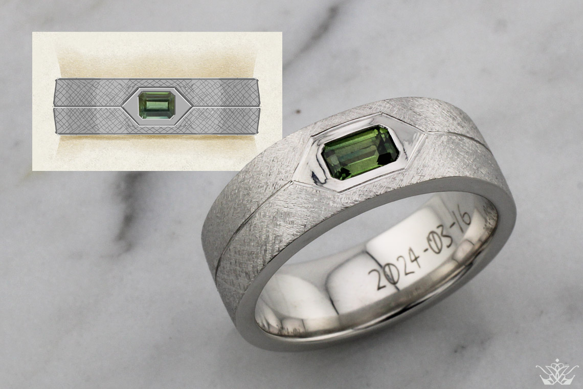 custom mens stone wedding ring design green sapphire