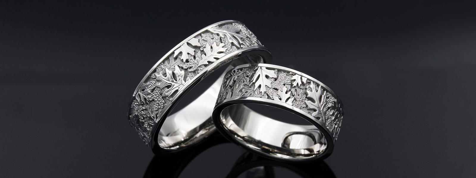 Leaf Wedding Bands in stainless steel