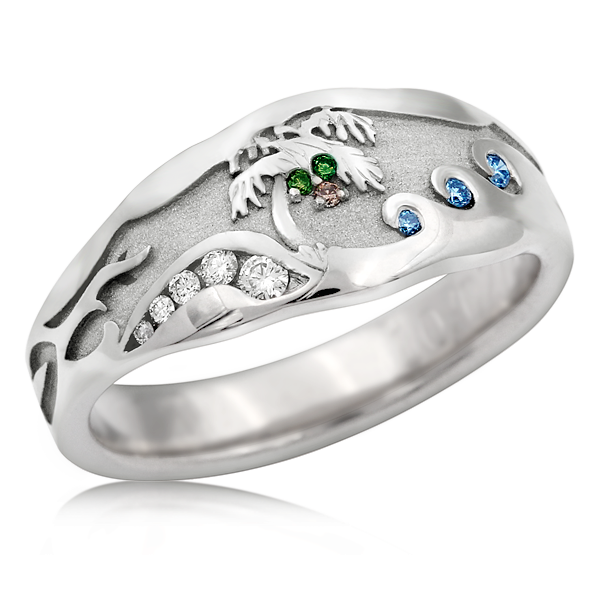 Palm Tree Diamond Beach Wedding Band Mock Up