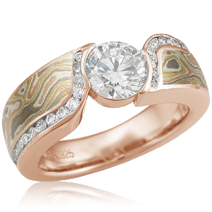 Mokume Double Wave 14k Rose Gold and Autumn Mokume