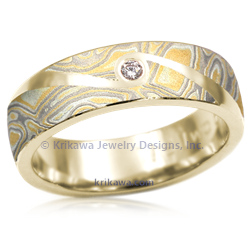 Mokume Flush Swirl wedding band in 14k yellow gold and summer mokume