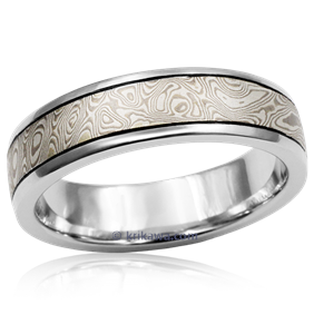 Mokume Wedding Band with Darkened Groove