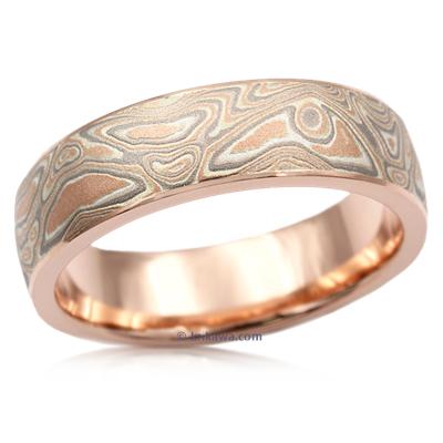 Rose Gold Liner Mokume Wedding Band