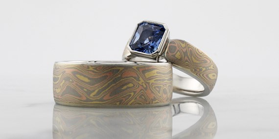 Mokume Engagement Ring and Mokume Wedding Ring