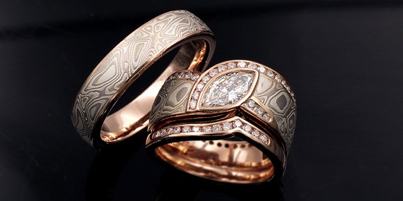 Mokume-Gane Wedding and Bridal Rings