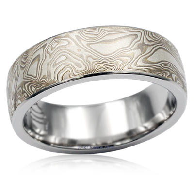 Platinum Liner Mokume Wedding Band