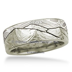 Mountain Mokume Wedding Band in 10k Green Gold and White Mokume