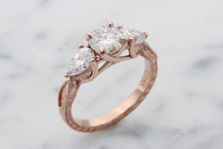 Vintage Three Stone Crossover Engagement Ring in 14k rose gold
