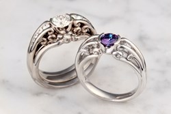 Carved Curls with Tapering Stones Engagement Rings