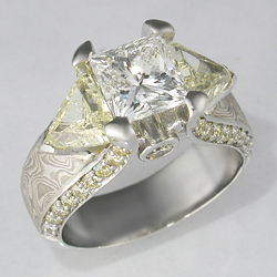 Three Stone Mokume Engagement Ring