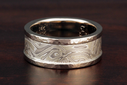 Mokume Wedding Band with Hammered Rails