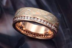 Mokume Diamond Side Channel Wedding Band