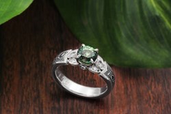Vintage Leaf Mokume Engagement Ring
