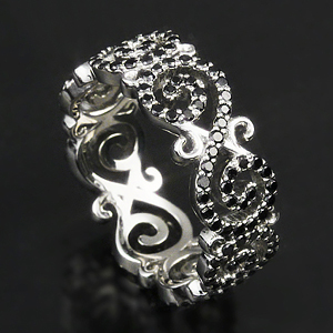 Carved Infinity Pave Wedding Band with black diamonds