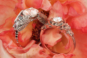 Dragonfly and Rose Poppy Daisy Engagement Rings