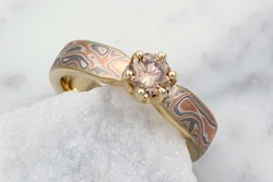 Mokume Solitaire Tapered Engagement Ring with Prongs