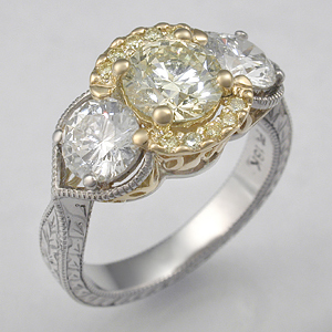 Unique Diamond Pave and Millegrain Engagement Ring