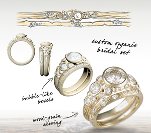 organic bubble diamond engagement ring