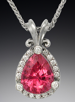 Pink spinel pear diamond pendant