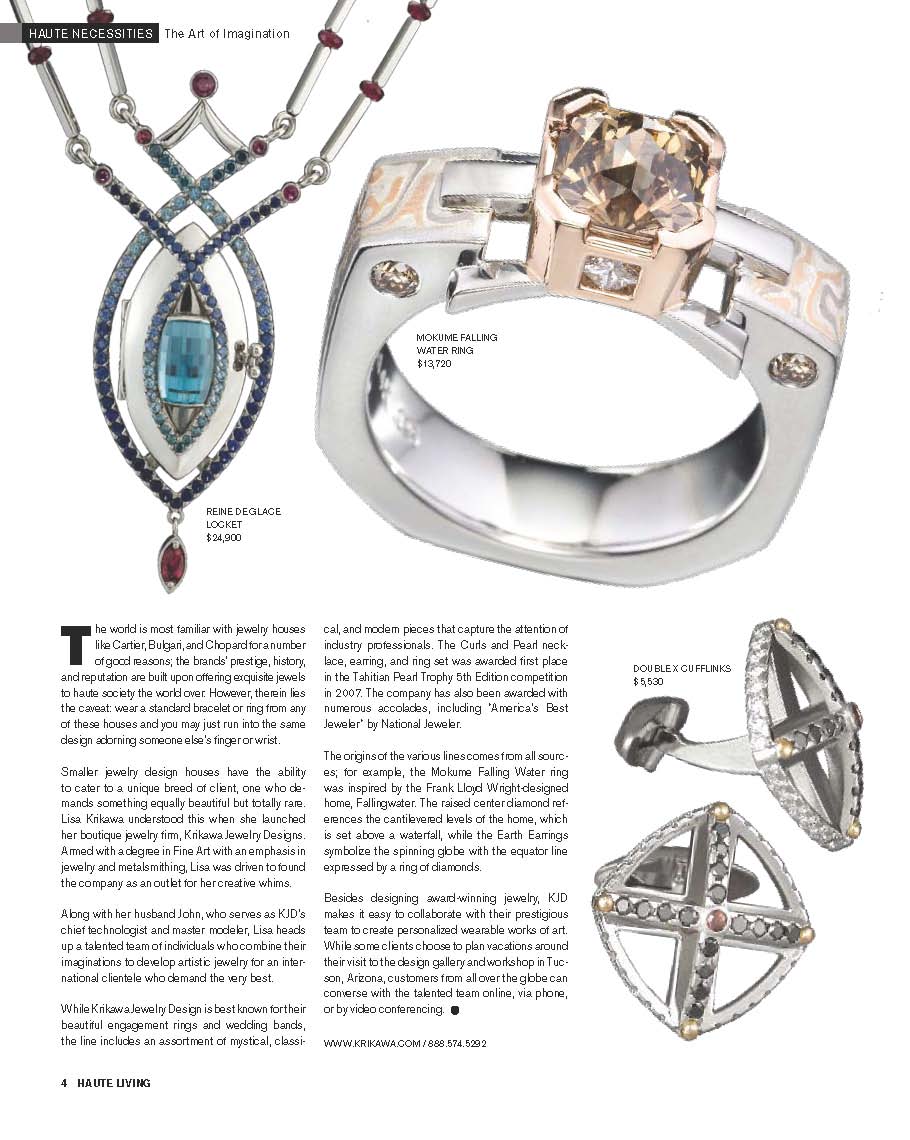 Krikawa Engagement Ring, Locket & Cufflinks Krikawa in Haute Living September October 2009 Article 2
