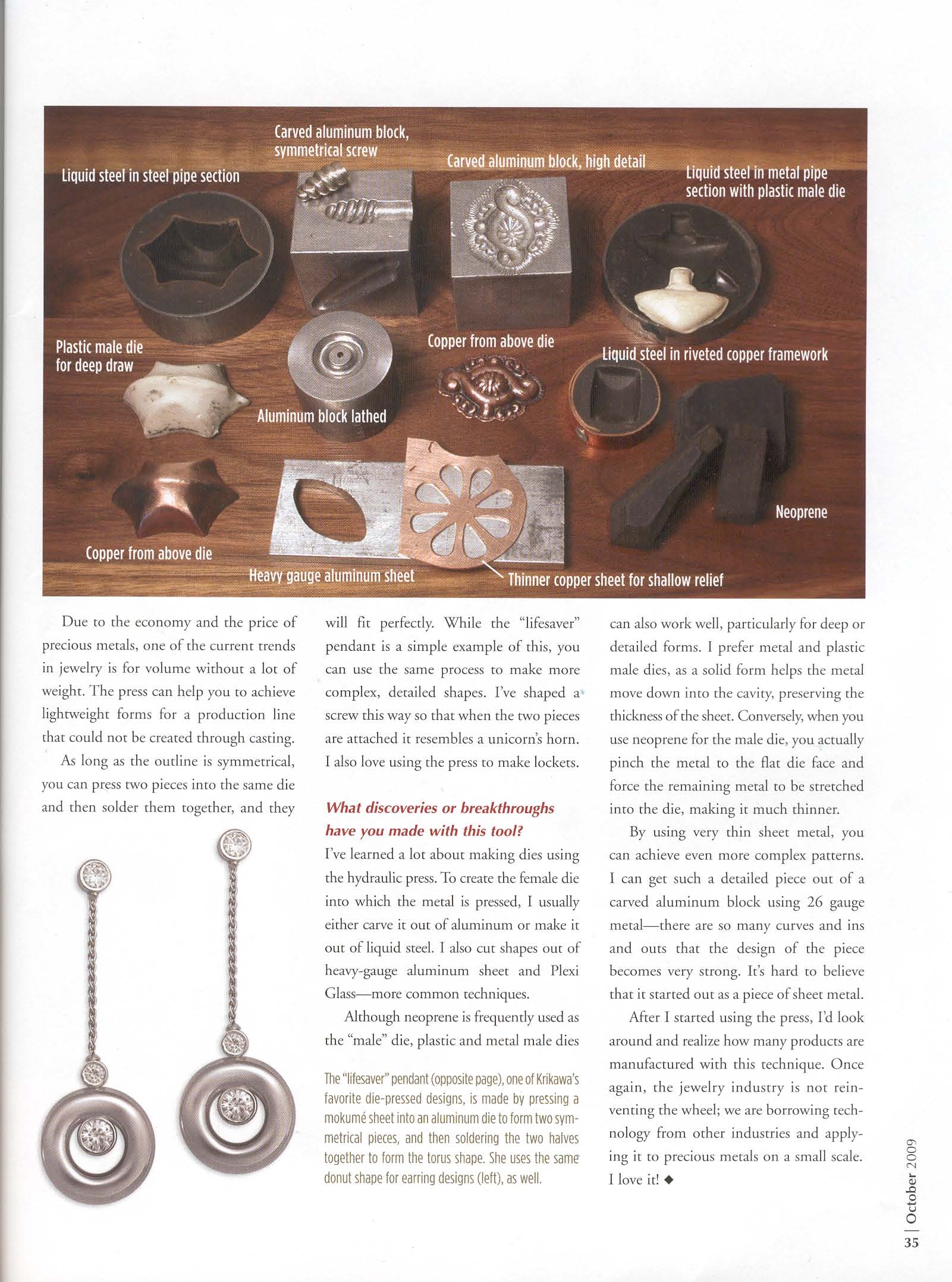 Pressing Matters MJSA Journal October 2009 Hydraulic Die Press Article