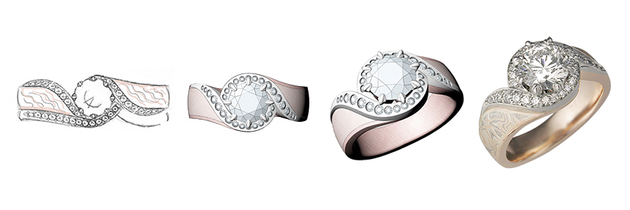 Computer Rendering of Mokume Pave Swirl Engagement Ring