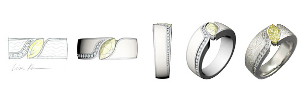 Computer Rendering of Mokume Wave Engagement Ring