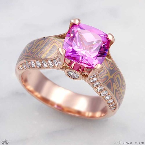 Mokume Pink Sapphire Engagement Ring