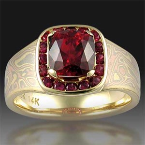 Unique Ruby Engagement Ring with Mokume