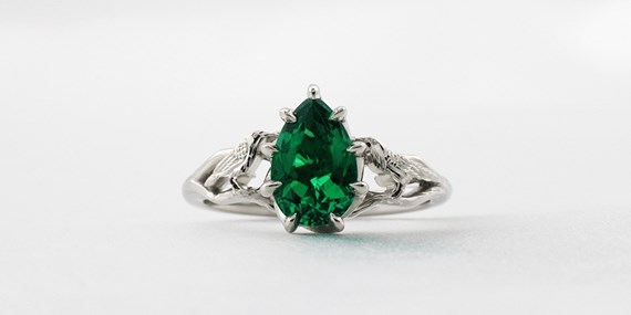Lab Emerald in Engagement Ring