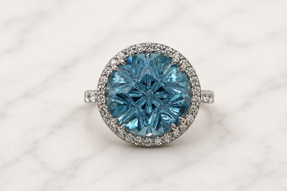 fantasy cut aqua engagement ring