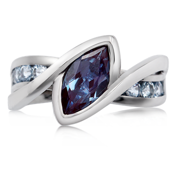 River Twist Engagement Ring With Alexandrite and Spinel