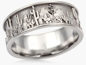 saguaro desert landscape wedding band