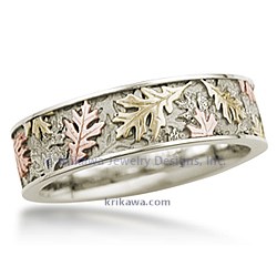 Tricolor Oak Leaf Eternity Wedding Band