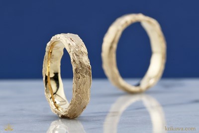 Krikawa Perfect Textured Wedding Band Set in 14k yellow gold