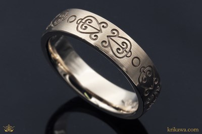 African Symbol Wedding Band in 14k pd white gold
