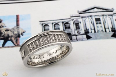 Architectural Cityscape Wedding Band in platinum