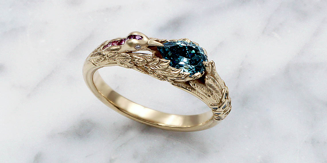Color Enhanced Blue Diamond in Engagement Ring