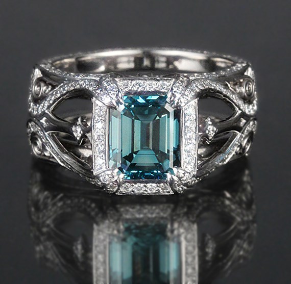Blue Diamond in Engagement Ring