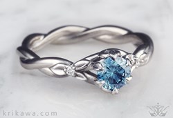 blue diamond leaf engagement ring