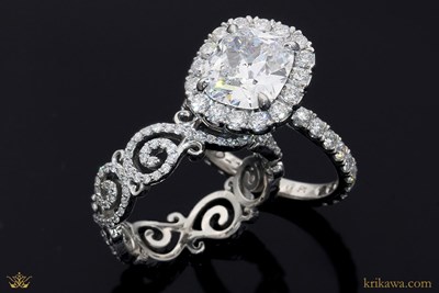 Carved Infinity Pave Bridal Set in platinum with diamonds