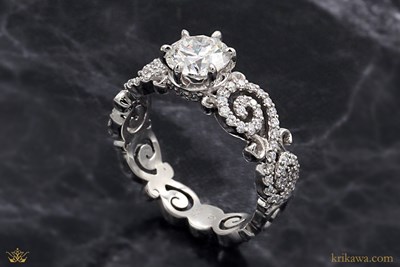 Carved Infinity Pave Engagement Ring in platinum with diamond