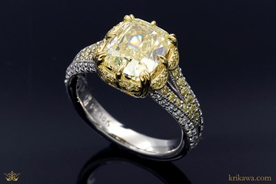 Cascading Luxury Vintage Engagement Ring in Platinum and 18k Green Gold