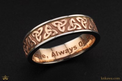 Celtic Trinity Knot Wedding Band in 14k rose gold and platinum