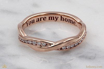 Channel Twist Wedding Band in 14k rose gold with diamonds