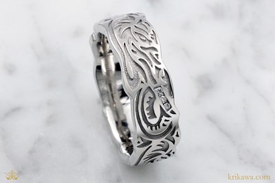 Tribal Tattoo Wedding Band in Platinum
