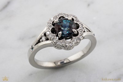 Ever After Halo Engagement Ring in 14k pd white gold with lab-grown alexandrite