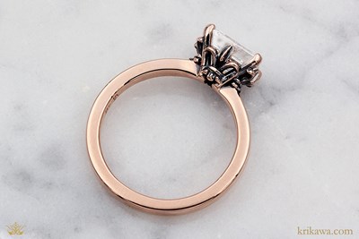 Fleur de Lis Solitaire Engagement Ring in 14k Rose Gold with Emerald-Cut Diamond