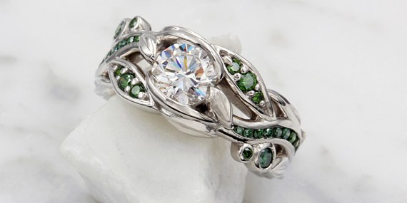 Garden Trellis Engagement Ring with CE Natural Green Diamonds